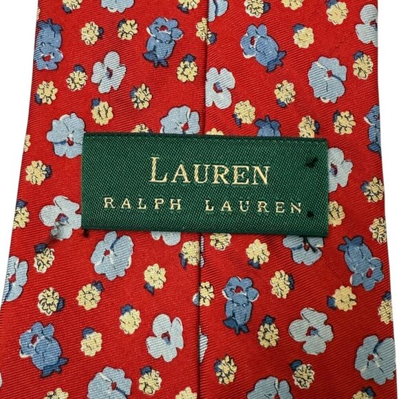 LAUREN RALPH LAUREN Red Floral Tie Designer Mens Silk Necktie Preppy Flowers - Picture 2 of 8